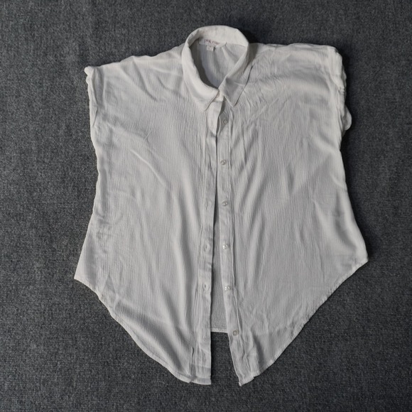 Pink Rose White Rayon Button Down Short Sleeve Split Back Blouse Top - M - Picture 1 of 8